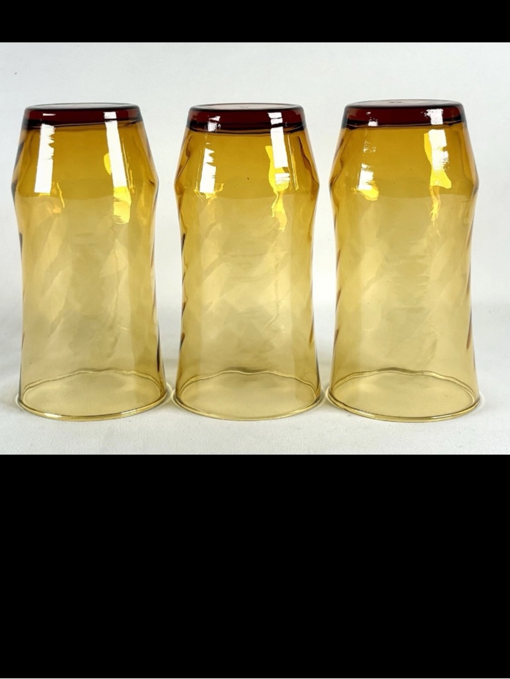 Set of 4 Amber Diamond Tinted Drinking Glasses with Ruby Rim